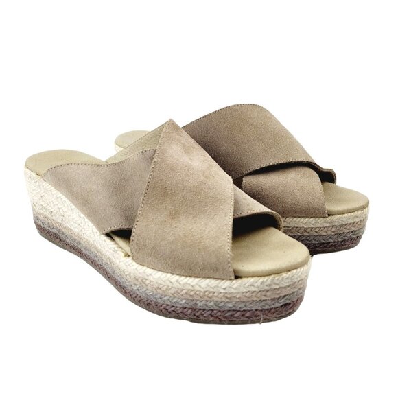 Anthropologie Paseart Tan Cross‎ Band Suede Espadrilles - Size 38 - Picture 1 of 7